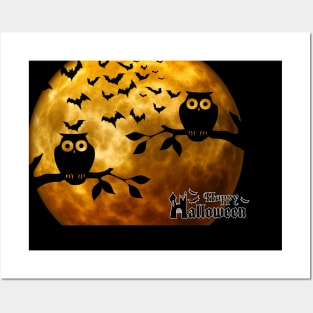 Happy Halloween Owl On Branch Posters and Art